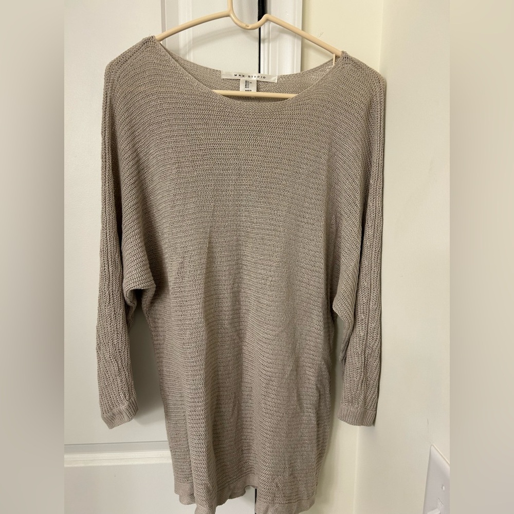 Max Studio Relaxed Knit Boatneck Sweater - Taupe. L